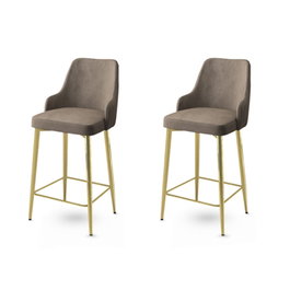 Hanah Home Juego de 2 Taburetes de Bar Enox Cappuccino y Dorado